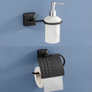 Plantex 304 Grade Stainless Steel Washroom Set of 2 - Toilet Paper Holder/Stand/Liquid Soap Dispenser - Squaro (Black)