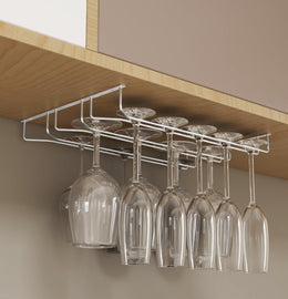 Plantex Stainless Steel Wine Glass Holder/3-Line Hanging Wine Glasses Rack/Upside-Down Glass Organizer Stand for Kitchen & Bar (L20 X W13 Inches - Triple Line), Hanging Shelves