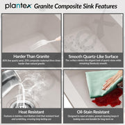 Plantex Quartz Acrylic Kitchen Sink/Undermount Sink for Kitchen with 10 Years Warranty by Plantex/Granite Single Bowl Kitchen Sinks with Coupling (Rayon 21x18 Inches)