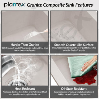 Plantex Quartz Acrylic Kitchen Sink/Undermount Sink for Kitchen with 10 Years Warranty by Plantex/Granite Single Bowl Kitchen Sinks with Coupling (Rayon 16x18 Inches)
