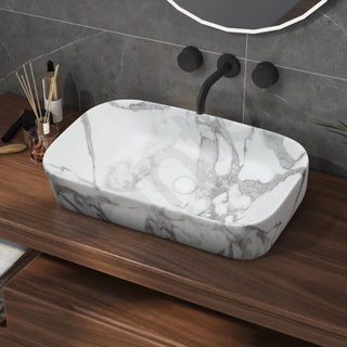Plantex Ceramic Tabletop Washbasin for Bathroom/Designer Counter Top Hand Wash Basin/Rectangle Bathroom sink for Home/Office (21.5x14x5 Inch -Marble Finish)