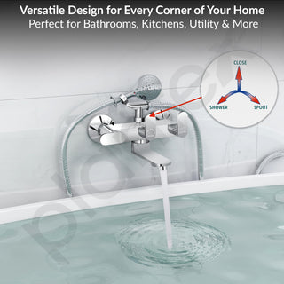 Plantex Pure Brass Telephonic Wall Mixer with Crutch Arranging of Hot & Cold Water/Mixer Tap for Bathroom with Water Saving Aerator and Brass Wall Flange -(Orn-217-Chrome)