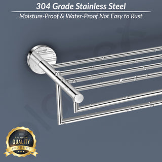 Plantex 304 Grade Stainless Steel 24 inch Folding Towel Rack for Bathroom/Towel Stand/Hanger/Towel Bar/Bathroom Accessories - Oreo (Chrome)