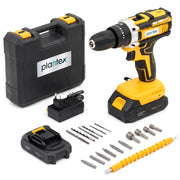 Plantex 21V Cordless Drill Machine for Home/10mm Chuck Electric Screwdriver & Power Drill Kit with 2 Lithium-Ion Batteries, Charger, Accessories & Storage Case (ML-D005, Yellow)