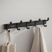 Plantex Aluminum Hook Rail with Movable Hooks for Wall/5 Hooks Hookrail for Bathroom/Kitchen/Bath Towel Hook/Wall Hooks for Hanging - Pack of 1 (Black)