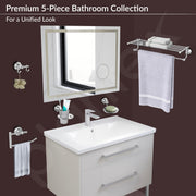 Plantex 304 Grade Stainless Steel Bathroom Accessories Set of 5 - Towel Stand/Napkin Ring/Soap Dish/Toothbrush Holder/Robe Hanger - Skyllo (Chrome)