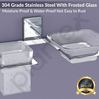 Plantex 304 Grade Stainless Steel Soap Dish/Glass Soap Holder/Tumbler Holder/Toothbrush Holder/Bathroom Accessories (Crystal -Chrome)