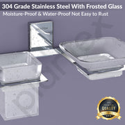 Plantex 304 Grade Stainless Steel Soap Dish/Glass Soap Holder/Tumbler Holder/Toothbrush Holder/Bathroom Accessories (Crystal -Chrome)