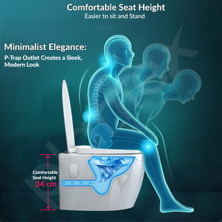 Plantex Platinum Ceramic Wall Hanging Western Toilet/Rim Washdown Commode for Toliet/Commode With Soft Close Toilet Seat - P Trap Outlet (White)