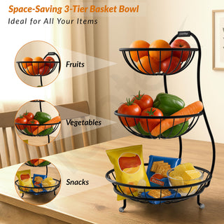 Plantex Elegant High Grade Steel 3-Tier Fruit & Vegetable Basket For Dining Table/Kitchen-Big Size(Black),Solid, 12 liter