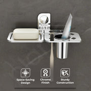 Plantex Dream Stainless Steel 2 in1 Soap Dish with Tumbler Holder/Soap Holder/Bathroom Accessories - Chrome