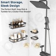 Plantex Self Adhesive Bathroom Combo - Plantex Bathroom Shelf/Soap Dish/Multipurpose Bathroom Organizer/Soap Holder/Bathroom Accessories - Combo (Black)