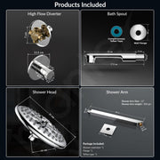Plantex Shower Combo Set for Bathroom/Brass Single Knob Diverter/Bath Tub Spout/Shower Head For Bathroom - 8 mode/12-Inch Shower Arm - Chrome