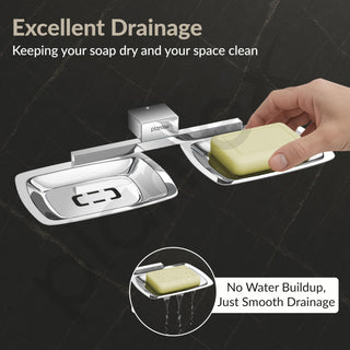 Plantex Double Soap Holder for Bathroom/304 Grade Stainless Steel Soap Dish/Dual Soap Stand/Bathroom Accessories - Pack of 1 (Tesla - 2707, Chrome)