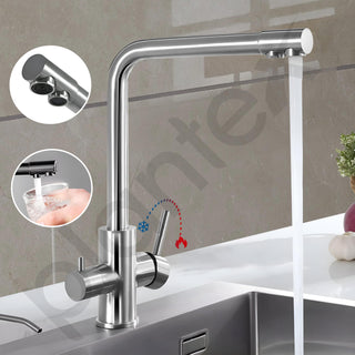 Plantex Pure Brass 3-in-1 Sink Mixer Tap Hot and Cold with Built-in RO Outlet/Mixer Tap for Bathroom with 360° Swivel Spout/Kitchen Sink Tap-Chrome