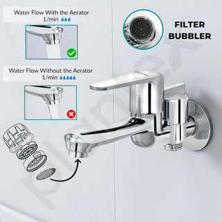Plantex Pure Brass 2 in 1 Tap for Washing Machine/2-Way Bib Cock for Bathroom with Water Saving Aerator/Bib Cock with Brass Wall Flange and Teflon TapeTape (DOL-2305, Chrome)