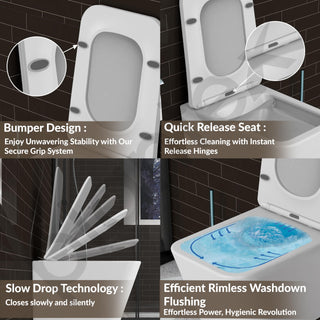 Plantex Imported Italica Ceramic Wall Hung Commode Toilet/Rimless Western Toilet/Washdown Commode with Soft Closing Toilet Seat - P Trap (Square - Matt White)