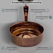 Plantex Ceramic Round Wash Basin /Designer Table Top Washbasin/Countertop Wash Basin for bathroom/Home/Office (Rose Gold-14x14x5 Inch)