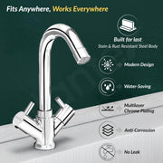 Plantex Brass Spindle Basin Mixer/Wash Basin Tap with Water Saving Nozzle/Sink Tap for Kitchen Basin with Teflon Tape -(MKS-1270-Chrome)