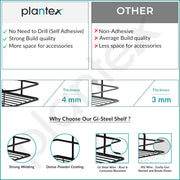 Plantex Self Adhesive Corner Shelf for Bathroom/Adhesive Shelf for Kitchen - with Magic Sticker/Bathroom Organizer Without Drill - Pack of 4 (Diamond, Black)