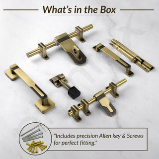Plantex Stainless Steel Door Kit for Single Door/Door Accessories (10-inch Al-Drop,8-inch Latch,2 Handles of 8 and 7 Inch,7-inch Tower Bolt and 4-inch Door Stopper- (Brass Antique)