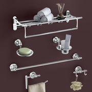Plantex Bathroom Set - Stainless Steel Folding Towel Rack with 304 Grade Skyllo Bathroom Accessories Set of 5 - Towel Rod/Napkin Ring/Tumbler Holder/Soap Holder/Robe Hook - Combo (Chrome)