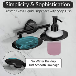 Plantex J4 Stainless Steel Soap Dish with Liquid Dispenser/Soap Stand/Shampoo Dispenser for Bathroom/Bathroom Accessories - Pack of 1 (R-218B, Black)