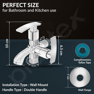 Plantex Two Way Tap for Washing Machine with Water Saving Aerator/2 in 1 Bibcock Water Tap for Bathroom with Brass Spindle and Wall Flange/Bathroom Tap-(SMR-1265-Chrome)