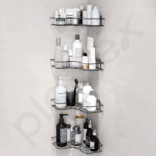 Plantex Drill Free Corner Shelf for Bathroom Wall/Bathroom Organizer Without Drill/Self Adhesive Kitchen Shelf with Magic Sticker/Washroom Accessories Set (Pack of 4)