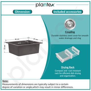 Plantex Quartz Acrylic Kitchen Sink with 10 Years Warranty by Plantex/Undermount Sink for Kitchen/Granite Single Bowl Kitchen Sinks with Coupling (Con 16x18 Inches)