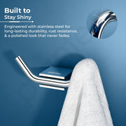 Plantex Robe Hook for Bathroom/304 Grade Stainless Steel Towel Hook/Cloth Hanger/Bathroom Accessories - Pack of 1 (Regent, Chrome)