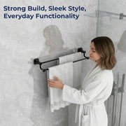Plantex Dual Towel Rod for Bathroom/Space Aluminium Towel Hanger/24inch Towel Holder/Bathroom Accessories - Pack of 1 (Powder Coated Black)