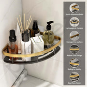 Plantex Self Adhesive Bathroom Corner Shelf/Aluminium Wall Mounted Rack for Kitchen Corner with Golden Railing & Magic Stickers/Bathroom Accessories (9x9 inches, Gold & Black)
