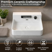 Plantex Ceramic Tabletop WashbasinWall mount Basin with Dual Waterflow Modes/Wash Basin for Bathroom with 10 Years Glaze Warranty/Hot and Cold Adjustable Knob(White, 24 x 18.5 x 10 Inch)