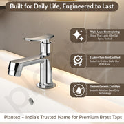 Plantex Pillar Cock Water Tap/Pure Brass Pillar Cock for Wash Basin with Teflon Tape/Single Lever Tabletop Basin Tap - (Star, Chrome)
