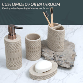 Plantex Resin Bathroom Accessories Set/Soap Holder for Bathroom/Toothbrush Holder/Tumbler Holder/Liquid Soap Dispenser -4 Piece (Beige)