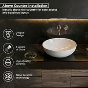 Plantex Platinum Ceramic Table Top Wash Basin/small Basin for Bathroom with 10 Years Glaze Warranty by Plantex (15.5 x 15.5 x 5 Inch - White)