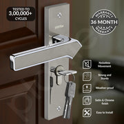 Plantex Heavy-Duty Door Lock/Door Handle Set with 3 Years of Warranty/Mortise Lock with 3 Keys, Brass Lockbody & Cylinder (8133 - Satin Steel & Chrome)