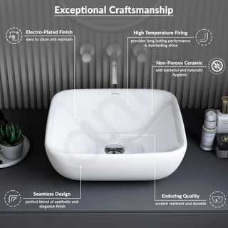 Plantex Ceramic Wash Basin/Tabletop Wash Basin with 10 Years Glaze Warranty by Plantex/Wash Basin for Bathroom/Restaurant (Glossy White, 18.5 x 16.5 x 7 Inch)