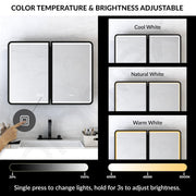 Plantex Steel Bathroom Mirror Cabinet with LED/Bathroom Organiser/Double Door Rectangle Cabinet/Shelf for Wall with Mirror (32x24 Inch-Black)