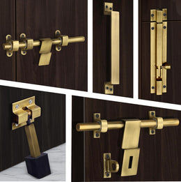 Plantex Stainless Steel Door Kit for Single Door/Door Hardware/Door Accessories (10 inch Al-Drop,8 inch Latch, 8 inch 2 Handles,7 inch Tower Bolt and 4 inch Door Stopper) - (DK-06-Brass Antique)