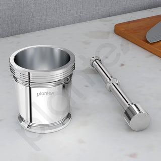 Plantex Heavy Stainless Steel Khalbatta/Mortar & Pestle Set/Okli Musal/Khal/Okli/Imam Dasta for Kitchen - Size 3(Dia: 8, H: 8 cm)