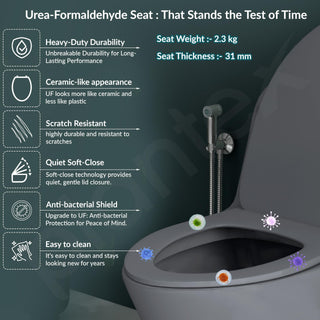 Plantex Imported Ceramic Commode/Rim Siphonic Vacuum Jet Flush Western Commode/One Piece Western Toilet with Soft Closing Toilet Seat - S Trap (Matt Grey)