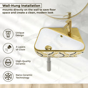 Plantex Ceramic Designer Washbasin for Bathroom/Wall Hung Wash Basin/Rectangle Basin for Home/Office/Hotel (17.5x10.5x5 Inch - White & Gold)