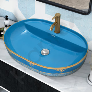 Plantex Ceramic Washbasin/Hand Wash Sink/Counter Top Wash Basin for Bathroom/Home/Office/Hotel (Blue - 23.5 x 16 x 5 Inch)