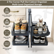 Plantex Magic Corner Pull Out Organizer for Modular Kitchen/Soft Close 2 Tier Toughened Glass Basket/Left & Right Opening Corner Cabinet Storage for Plates, Bowls, Spice Jars & Utensils (900 mm, Grey)