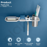 Plantex 2 in 1 Soap Dish with Tumbler Holder for Bathroom/304 Grade Stainless Steel Toothbrush Holder with Soap Case/Bathroom Accessories - (Regent, Chrome)