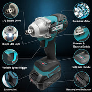 Plantex Cordless Impact Wrench with battery & charger/Brushless Motor/350 Nm Tourq/1/2 Square Head - (Blue & Black)