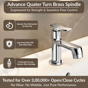 Plantex Pillar Cock Water Tap/Pure Brass Pillar Cock for Wash Basin with Teflon Tape/Single Lever Tabletop Basin Tap - (Star, Chrome)