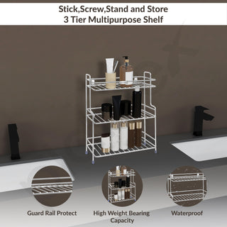 Plantex Self Adhesive Stainless Steel Bathroom Shelf/Multipurpose Organizer/Kitchen Rack and Shelf/Bathroom Stand (Chrome-Silver)